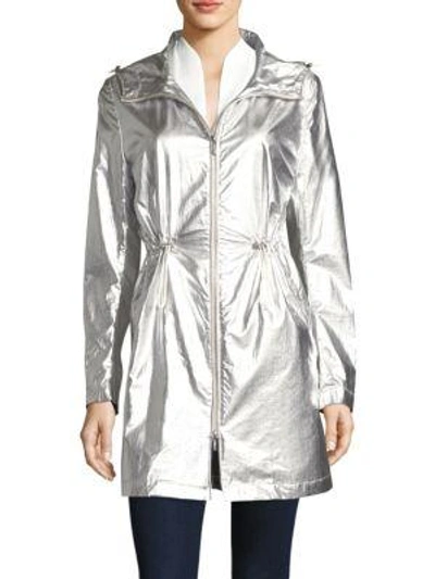 Jane Post Metallic Hooded Parka In Silver