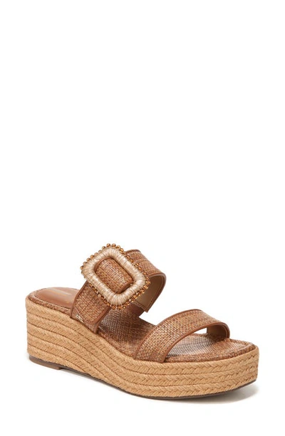 Sam Edelman Women's Chase Square Toe Beaded Buckle Espadrille Wedge Platform Sandals In Cuoio