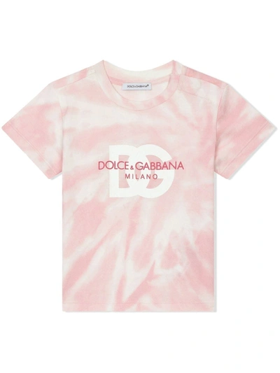 Dolce & Gabbana Babies' Dg Logo Tie-dye T-shirt In Pink