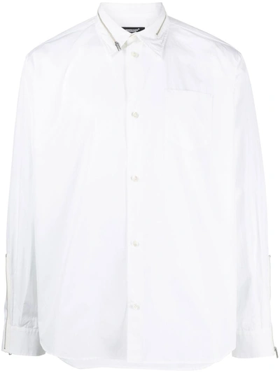 Undercover 拉链细节棉衬衫 In <p>white Cotton Shirt From  Featuring Zip Details, Silver-tone Hardware, Classic Collar, F