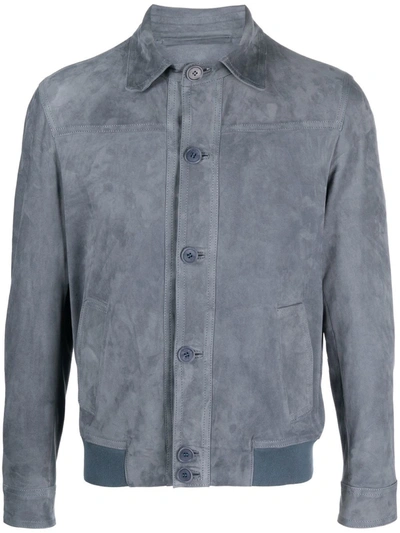 Salvatore Santoro Suede Shirt Jacket In Blue