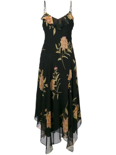 Polo Ralph Lauren Floral Silk Maxi Dress, Black, Us 2 In Blush Floral