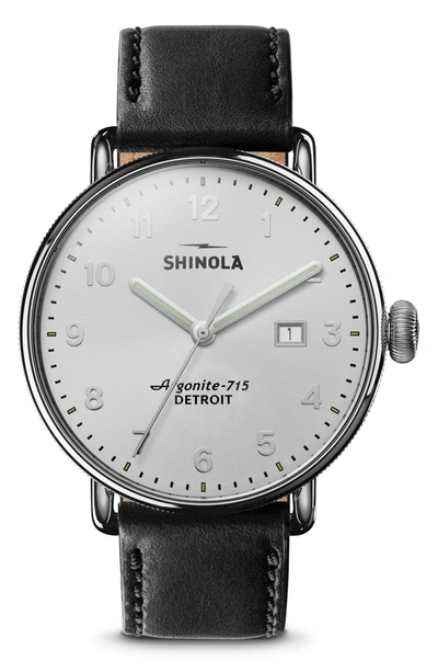 Shinola Men's 43mm Canfield Leather Strap Watch, Silver In Black/ Silver