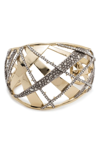 Alexis Bittar Crystal Encrusted Plaid Cuff Bracelet In Gold/ Silver