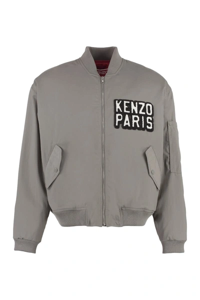 Kenzo Logo-patch Bomber Jacket In Grigio