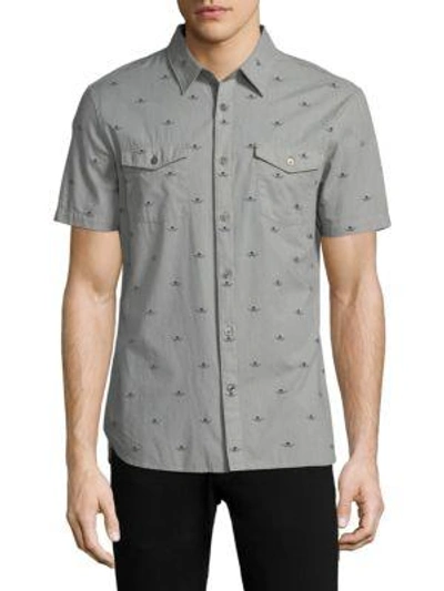 John Varvatos Printed Short Sleeve Button Down Shirt In Mercury Grey