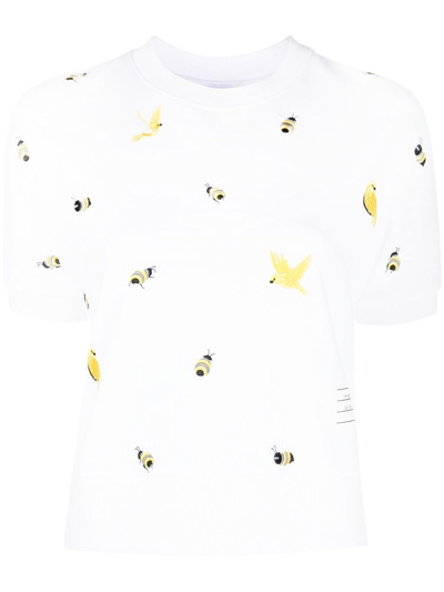 Thom Browne T-shirt Mit Logo-stickerei In White