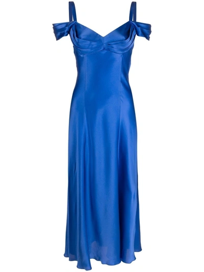 Alberta Ferretti Cold-shoulder Silk Midi Dress In Blue