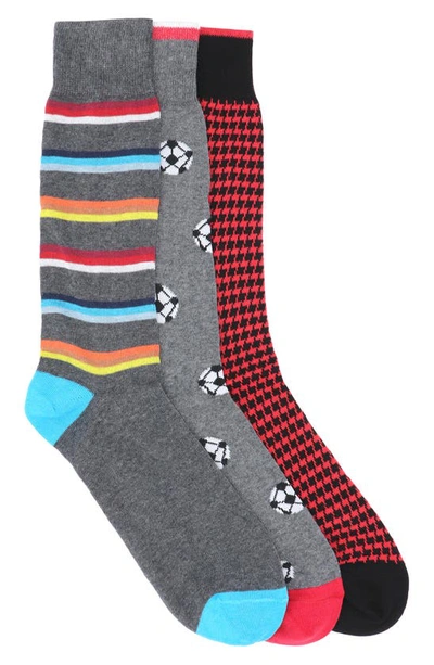 Lorenzo Uomo Soccer Mixed Pattern Cotton Crew Socks In Medium Grey