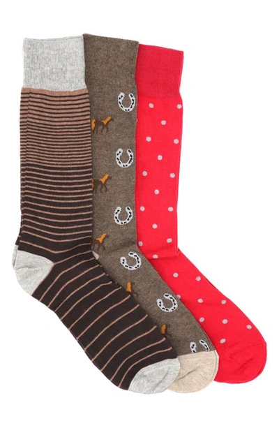 Lorenzo Uomo 3-pack Cotton Crew Socks In Brown