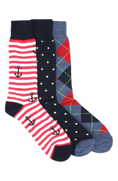 Lorenzo Uomo 3-pack Cotton Crew Socks In Navy