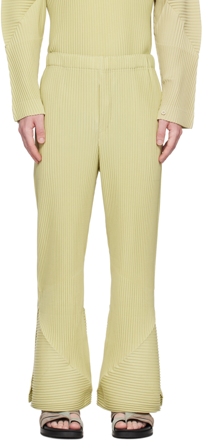 Issey Miyake Homme Plisse  Mens Beige Green Pleated Straight-leg Woven Trousers In Mint