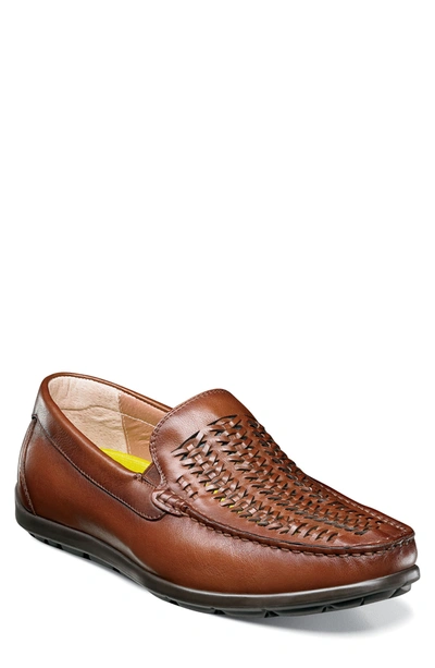 Florsheim Men's Draft Woven Slip-ons Men's Shoes In Cognac Brown Leather