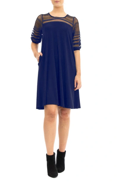 Nina Leonard Stripe Mesh Dress In Navy