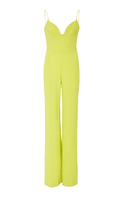 Brandon Maxwell Sweetheart-neck Cami-strap Stretch-crepe Flared-leg Jumpsuit In Yellow