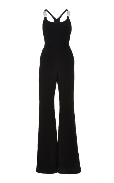 Brandon Maxwell Scoop-neck Thin-strap Flared-leg Jumpsuit W/ Pineapple Crystal-embellished In Black