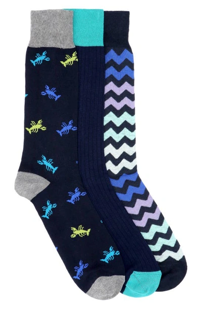 Lorenzo Uomo Cotton Blend Pattern Crew Socks In Navy