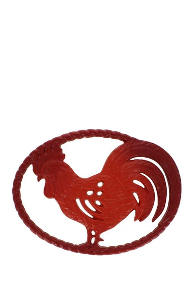French Home Flame Red Cast Iron Rooster Trivet