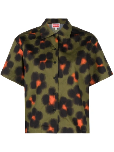 Kenzo Leopard-print Short-sleeve Shirt In Beige