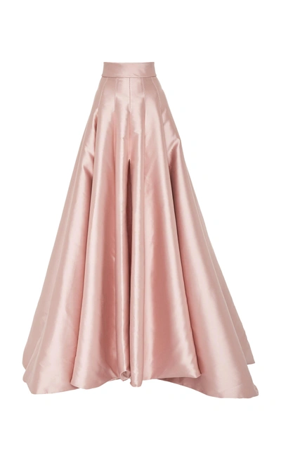 Brandon Maxwell Pleated Satin Maxi Skirt In Pink