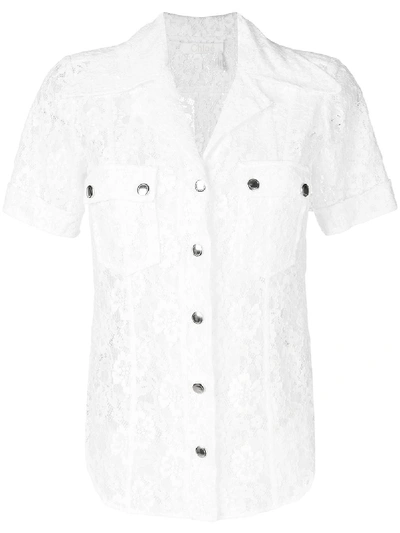 Chloé Collared Snap-front Short-sleeve Floral-lace Shirt In Ivory
