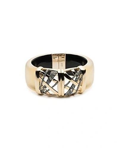 Alexis Bittar Crystal Embellished Crosshatch Cuff Bracelet In Gold