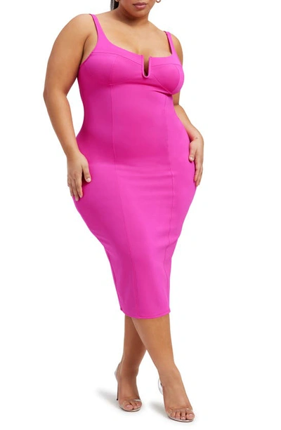 Good American Corset Scuba Midi Dress In Fuchsia Pink001