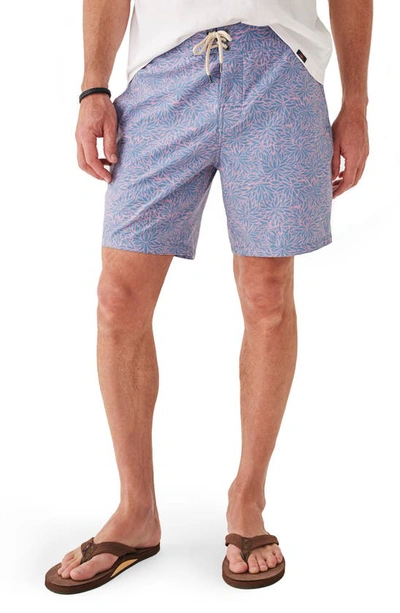 Faherty Classic Floral Print Swim Trunks In Night Orchid Frond