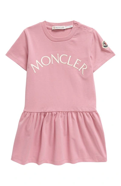 Moncler Babies' Kids' Embroidered Logo Short Sleeve Dress In Rosa