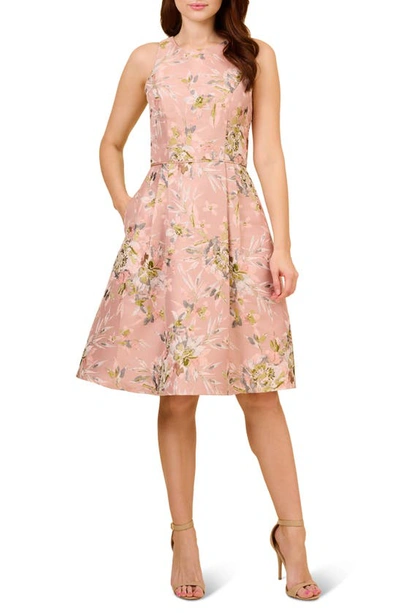 Adrianna Papell Metallic Floral Jacquard Fit & Flare Dress In Pale Azalea