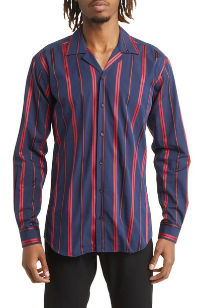Maceoo Archemedis Stripe Regular Fit Cotton Button-up Shirt In Blue
