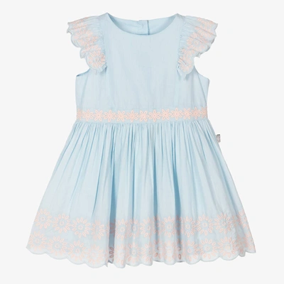 Stella Mccartney Babies'  Kids Girls Blue Organic Cotton Embroidered Dress