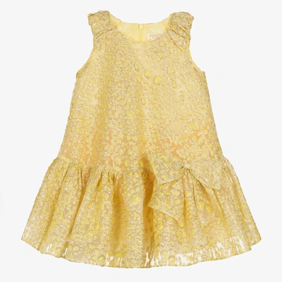 David Charles Babies' Girls Yellow Jacquard Organza Dress