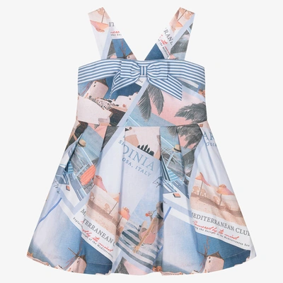 Lapin House Kids' Girls Blue Postcard Print Dress