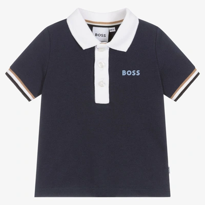 Hugo Boss Boss Baby Boys Blue Cotton Piqué Logo Polo Shirt