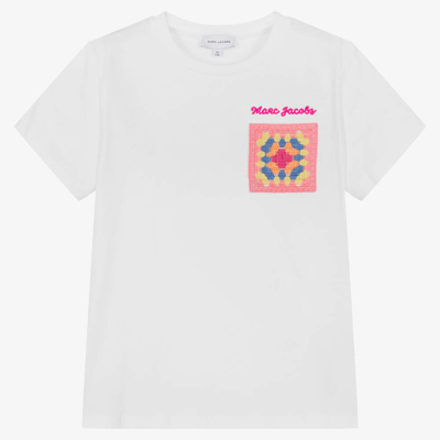 Marc Jacobs Teen Girls White Crochet Pocket T-shirt In Bianco