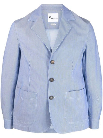 Doppiaa Blue\/cream Striped Single-breasted Jacket In Light Blue