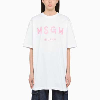 Msgm Logo Detail Oversize White T-shirt