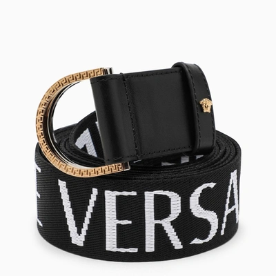 Versace Black And White Allover Greca Reversible Belt