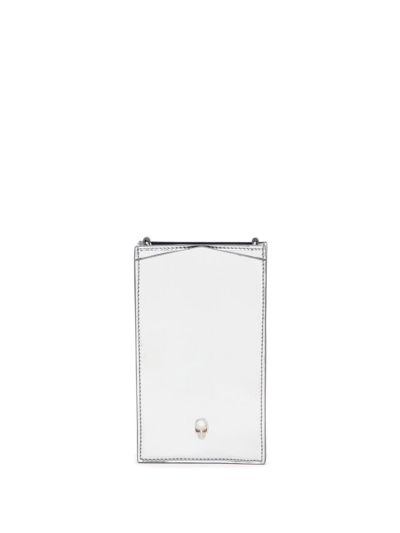 Alexander Mcqueen Skull-appliqué Leather Phone Bag In Silver