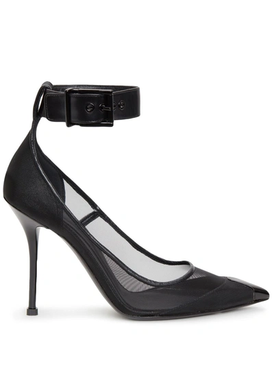 Alexander Mcqueen Mesh-panelling Pointed-toe Pumps In Black