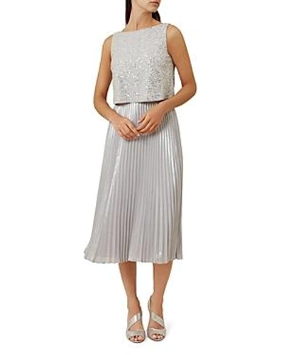 Hobbs London Evelyn Embellished Pleated Dress In Silver