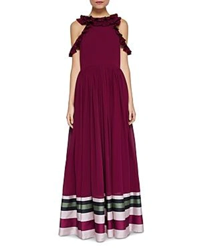 Ted Baker Stepha Imperial Stripe Cold-shoulder Gown In Deep Purple