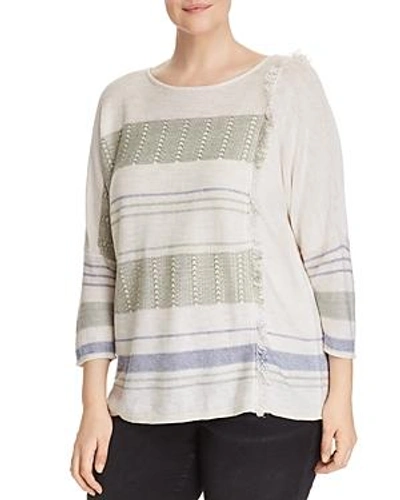 Nic And Zoe Plus Juniper Fringe Stripe Linen Blend Sweater In Multi