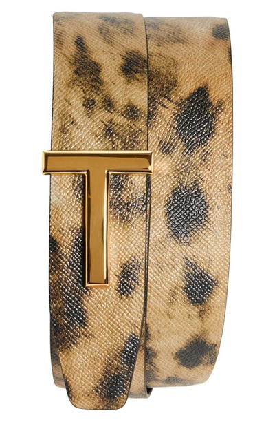 Tom Ford T Icon Reversible Leather Belt In Sand/ Black