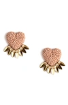 Deepa Gurnani Danika Beaded Fringe Heart Earrings In Dusty Pink