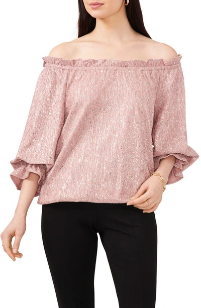 Chaus Metallic Off The Shoulder Blouse In Mauve/ Silver