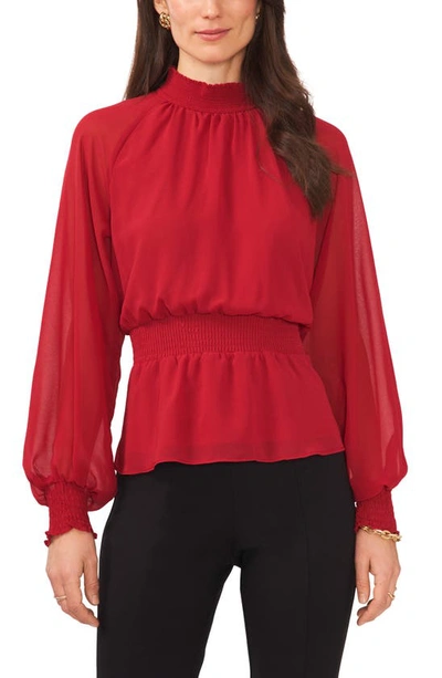 Chaus Smock Waist Peplum Chiffon Blouse In Red Dahlia