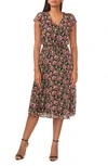Chaus Floral Smocked Waist Midi Dress In Fuchsia/ Purple/ Gold