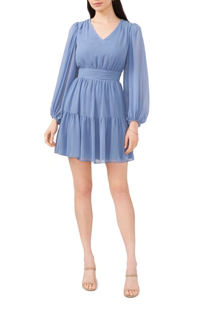 Chaus Balloon Long Sleeve Tiered Dress In Pocelain Blue